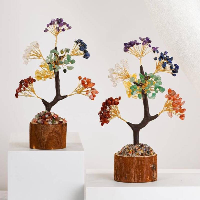 Solid Wood Seven Color Crystal Tree - Natural Feng Shui Wealth & Healing Decor